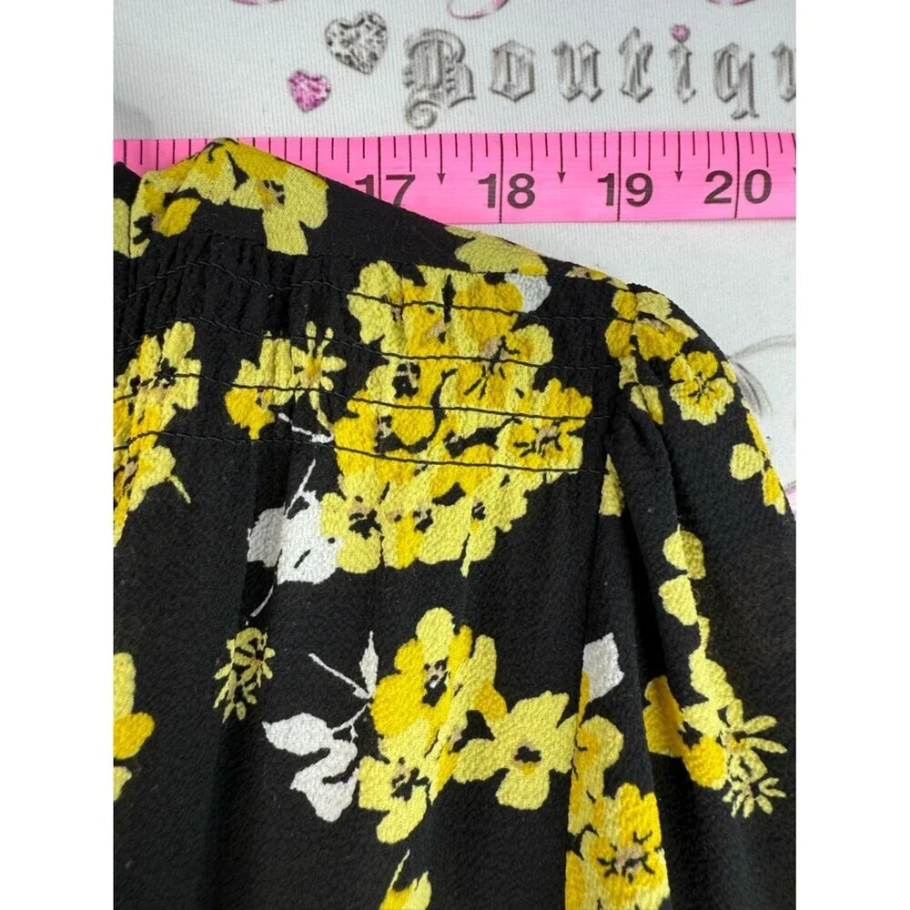 Michael Kors dress flowers V neck flowy Black Dress with Yellow Floral Print